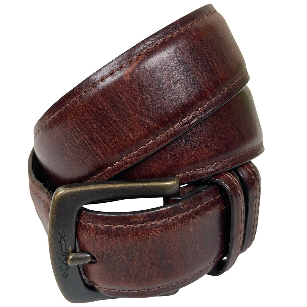 Columbia Mens Leather Belt‎ Brown Size 36 Casual Dress Brass Buckle Genuine